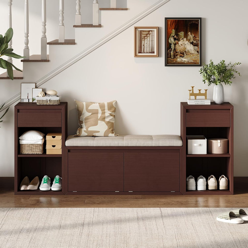 Espresso Farmhouse Multi Storage Shoe Bench