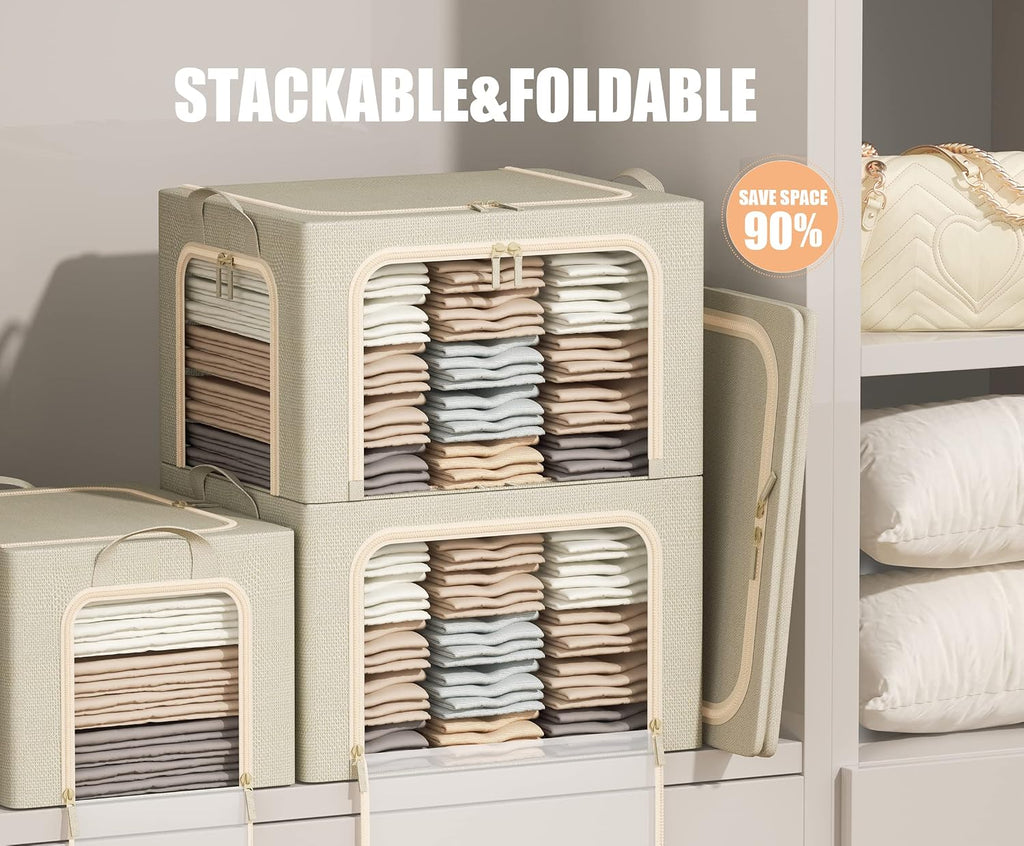 3 Beige Metal Frame Storage Bins