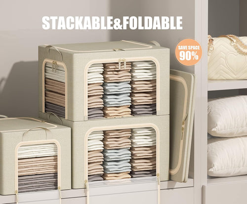 3 Beige Metal Frame Storage Bins