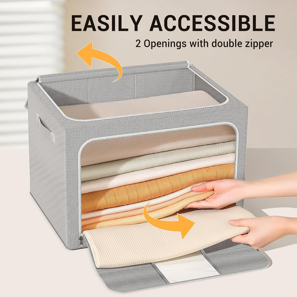 3 Pack Metal Frame Clothes Storage Bins
