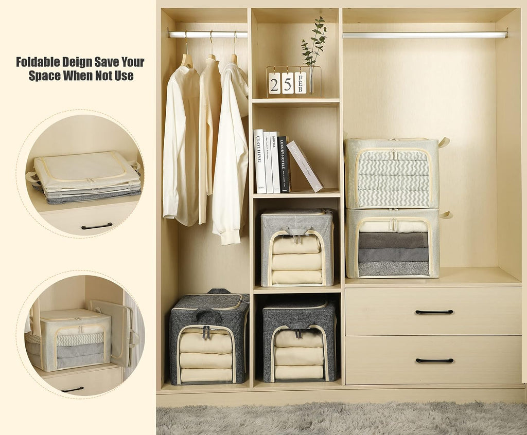 3 Beige Metal Frame Storage Bins