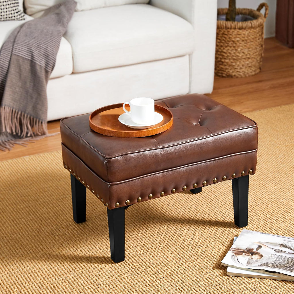 Mid Century Leather Ottoman Stool