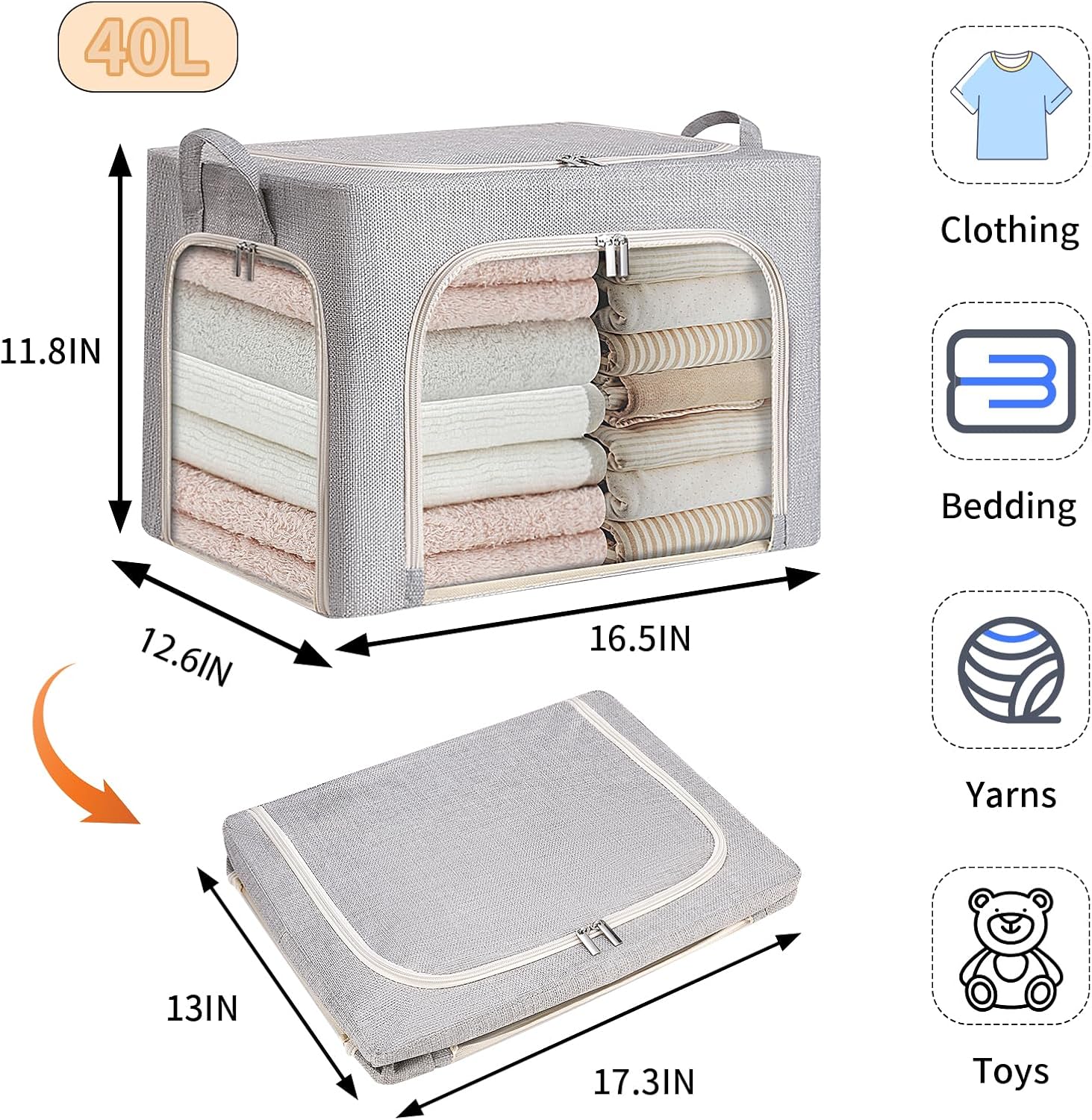 3 Pack Metal Frame Fabric Storage Bins