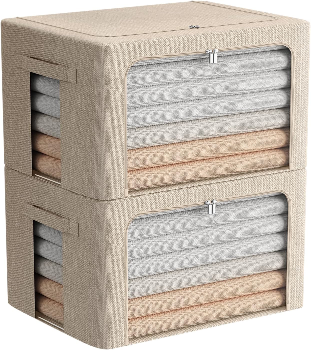 2 Pack Beige Fabric Storage Bins