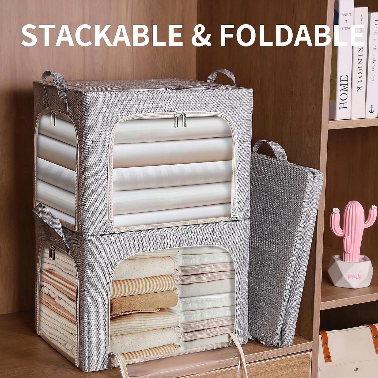 3 Pack Metal Frame Fabric Storage Bins