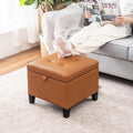 Square Brown Leather Storage Ottoman