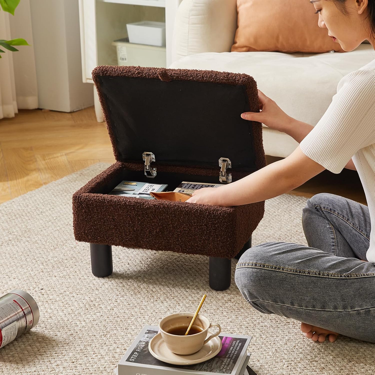 Teddy Velvet Storage Ottoman