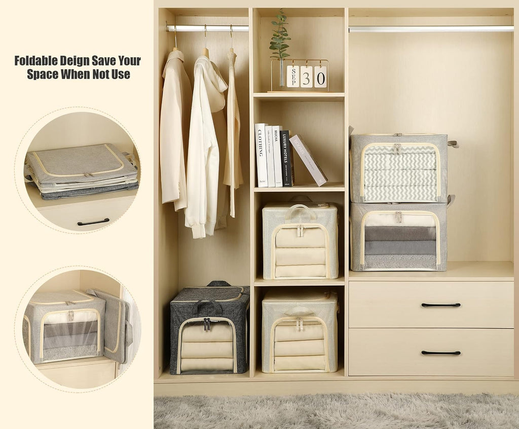 3 Pcs Light Grey Metal Frame Storage Bins