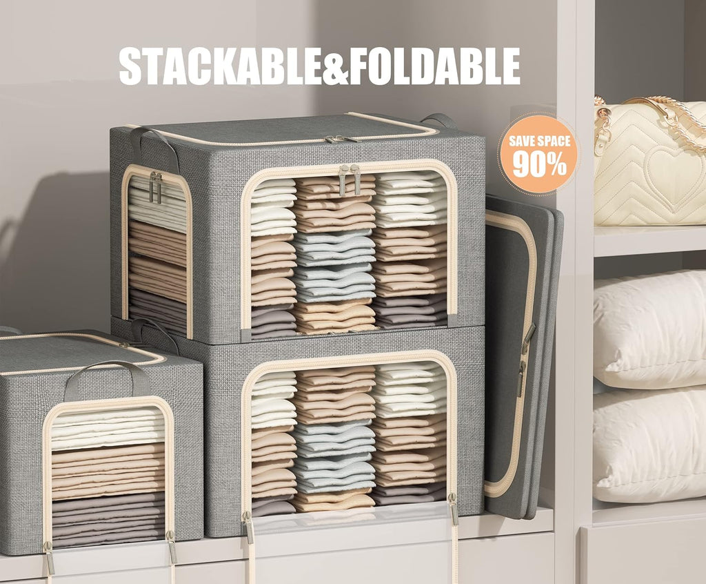 3 Pcs Light Grey Metal Frame Storage Bins