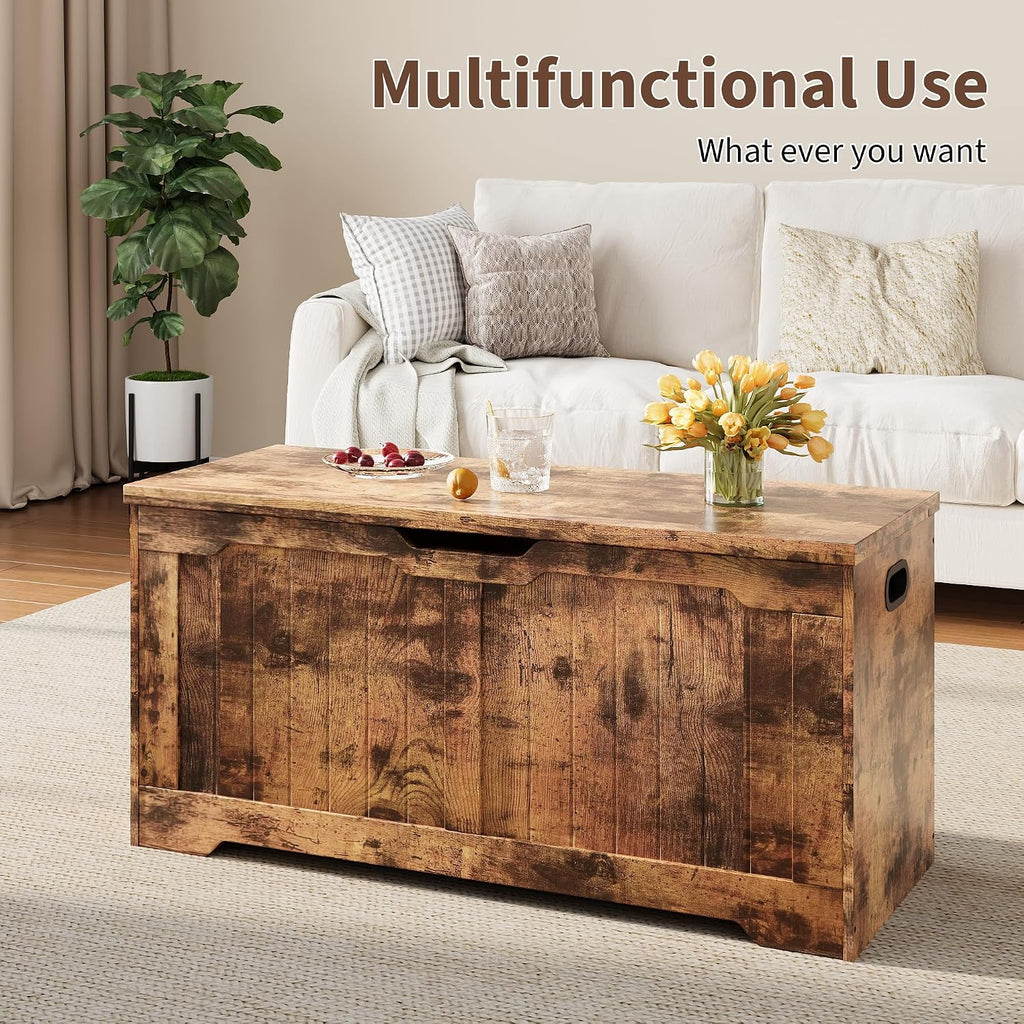 Farmhouse Safety Hinge Storage Bench