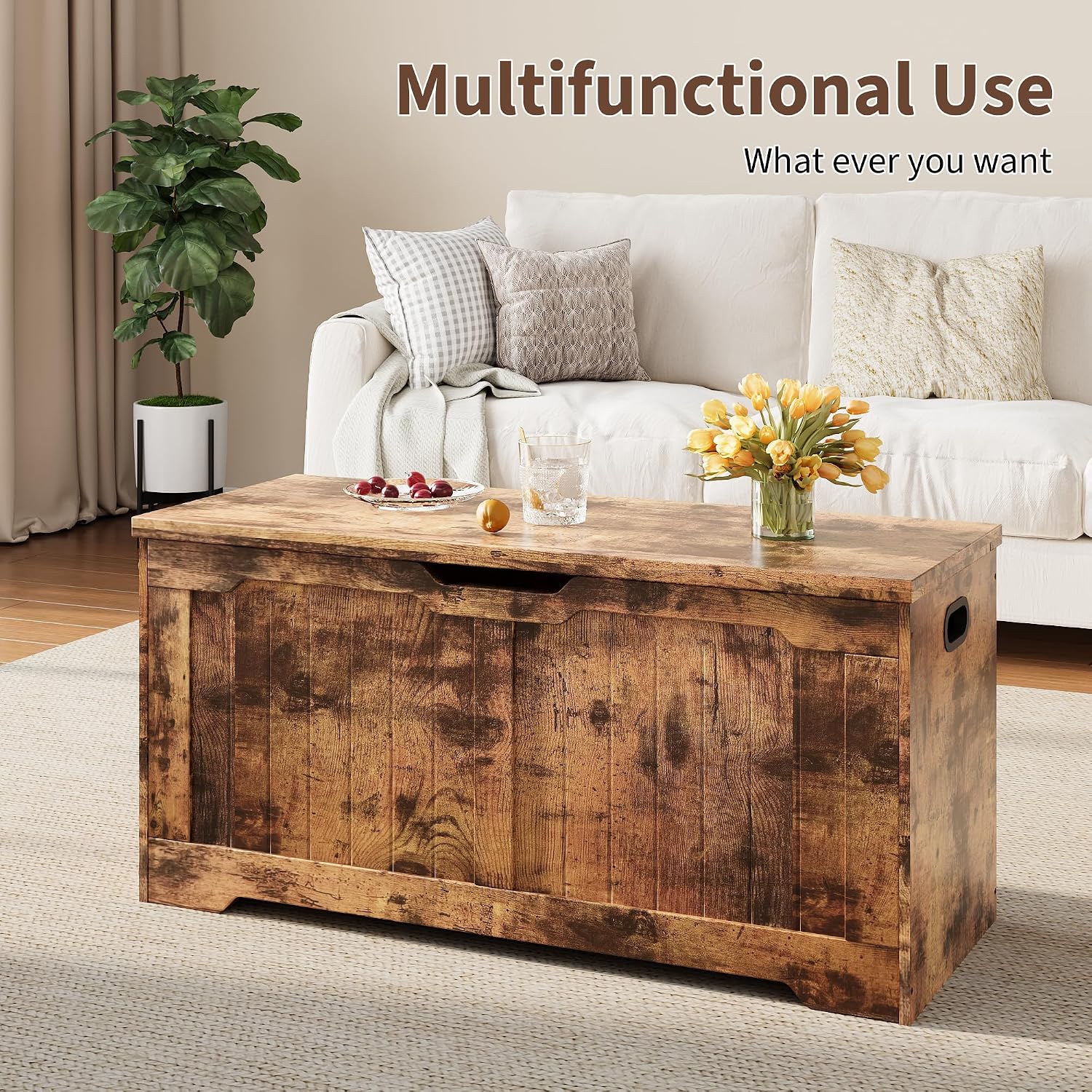 Farmhouse Safety Hinge Storage Bench
