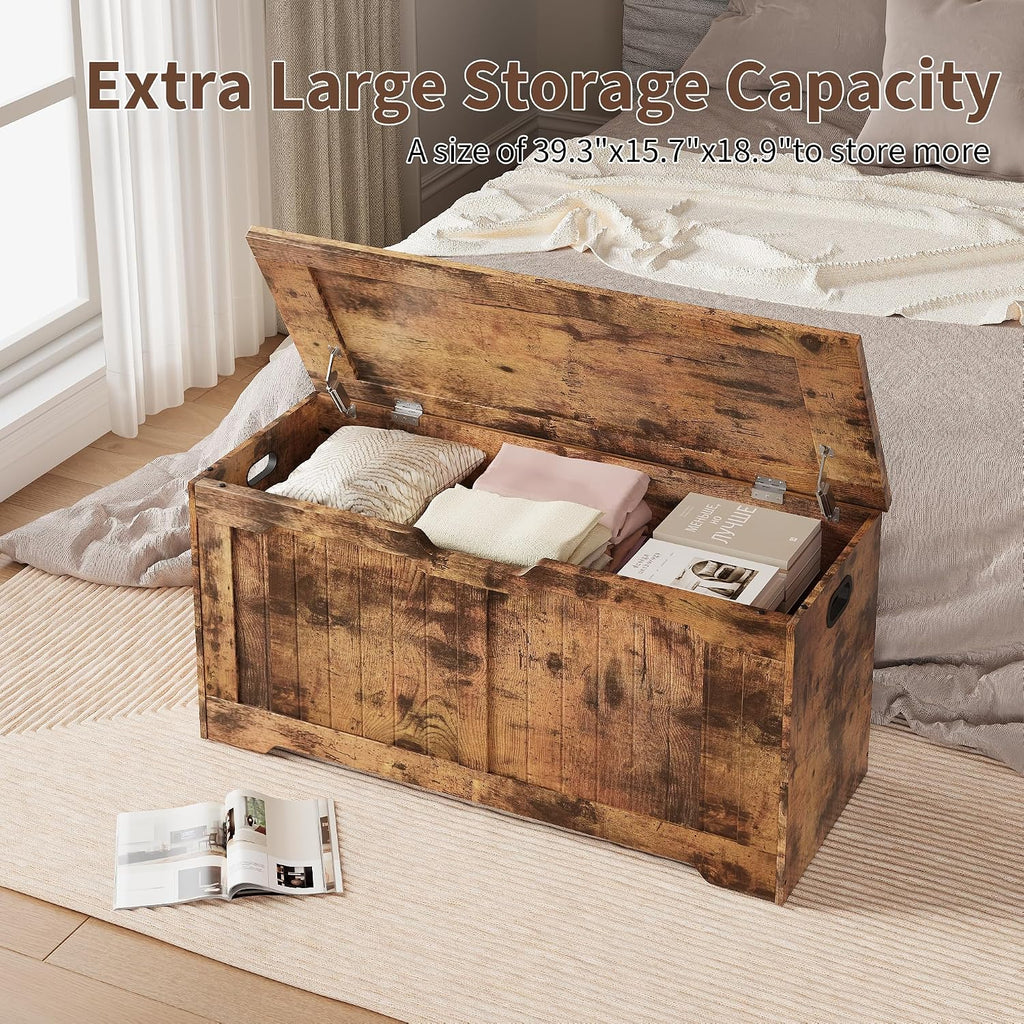 Farmhouse Safety Hinge Storage Bench