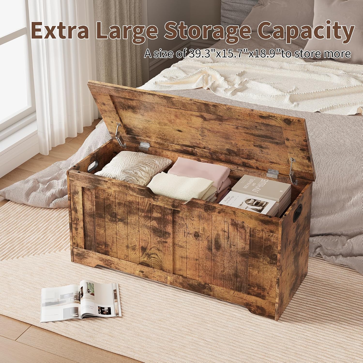 Farmhouse Safety Hinge Storage Bench