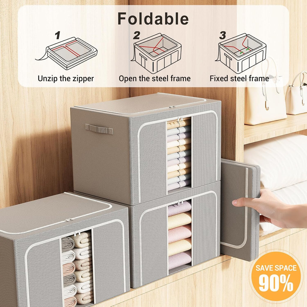 3 Pack Metal Frame Clothes Storage Bins