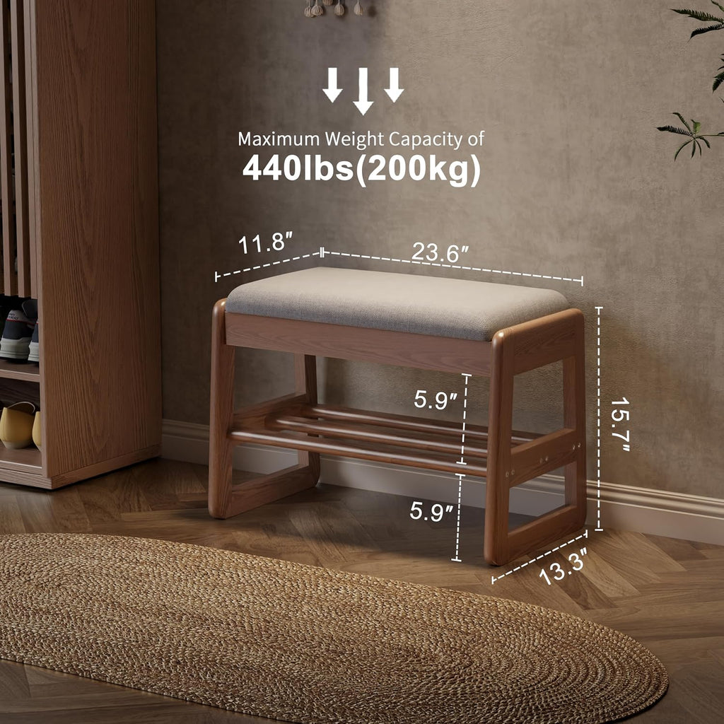 Walnut Cushioned Flip Top Shoe Bench