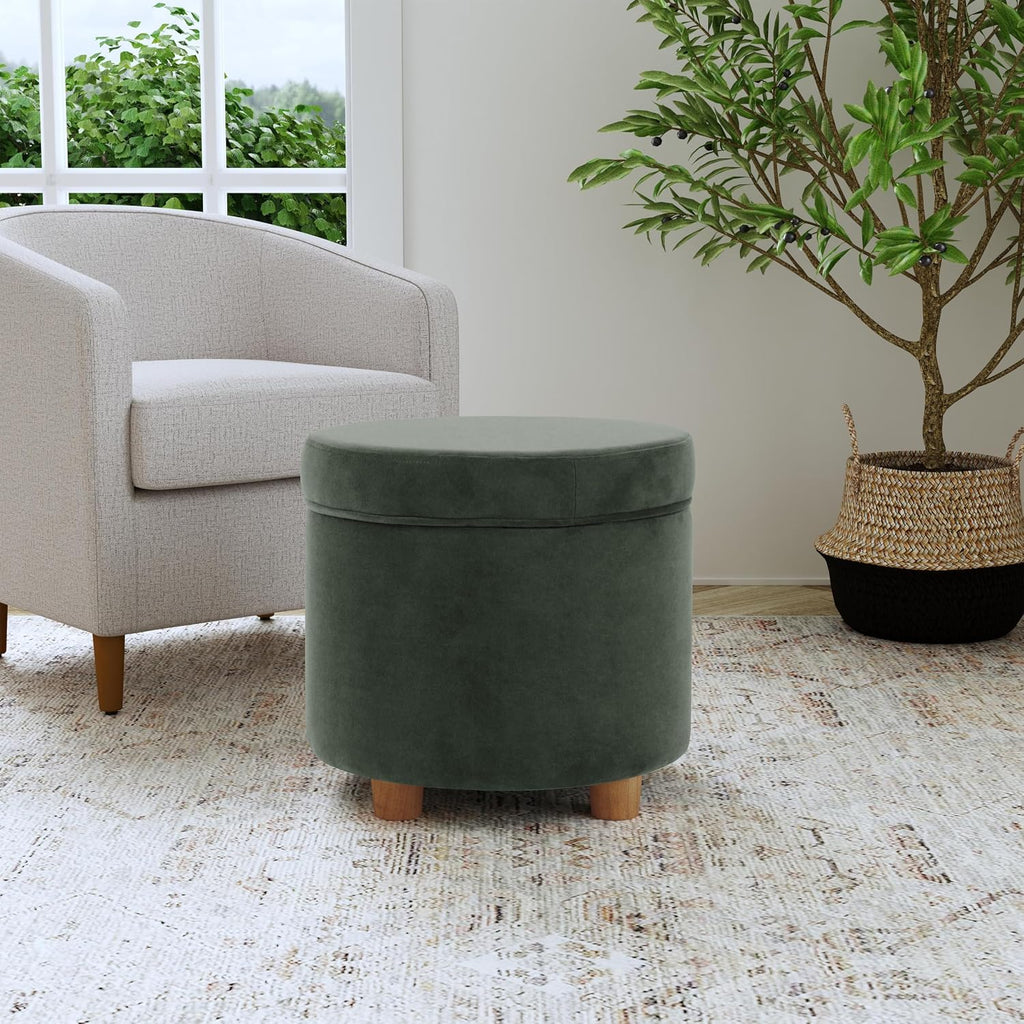19 Inch Green Velvet Storage Ottoman