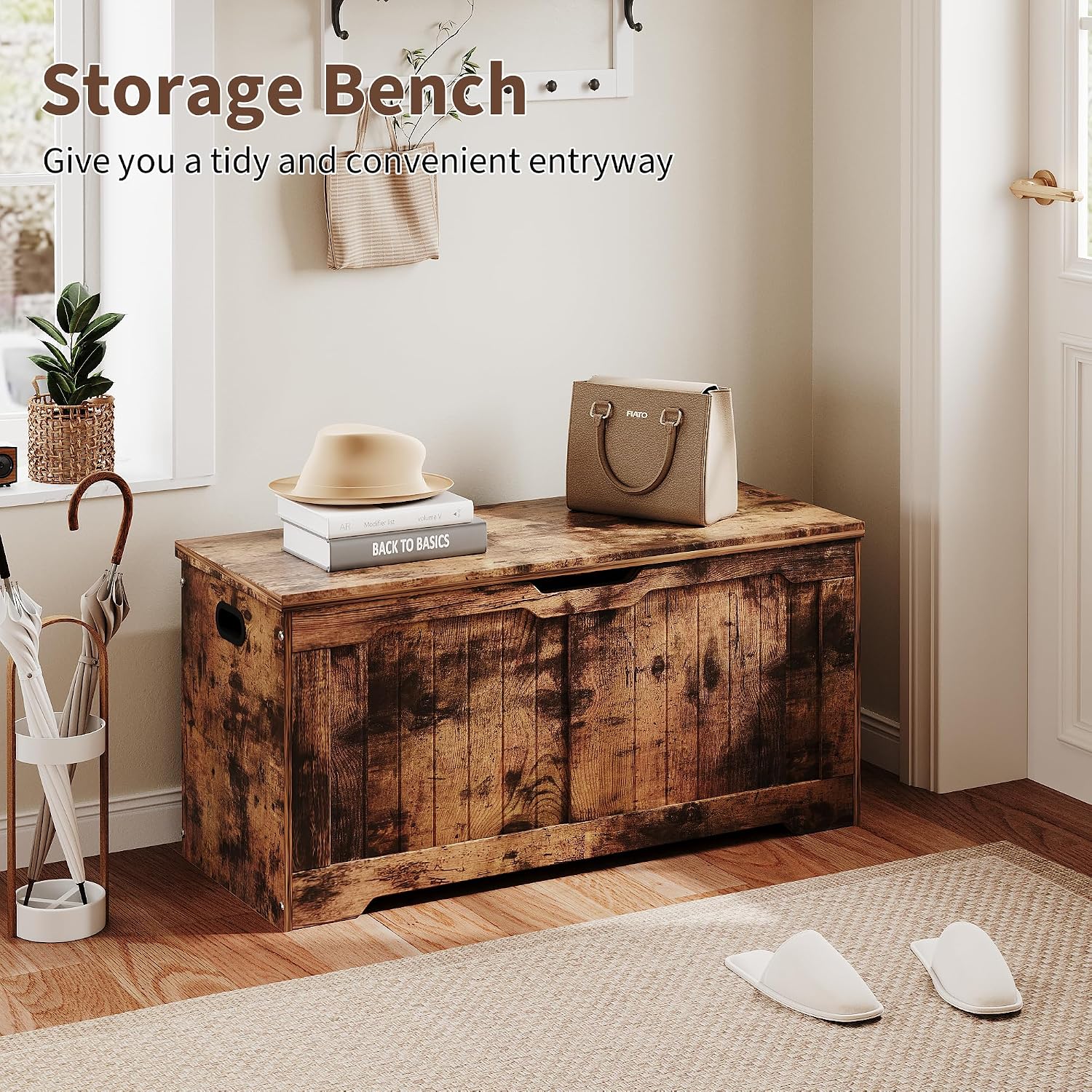 Farmhouse Safety Hinge Storage Bench