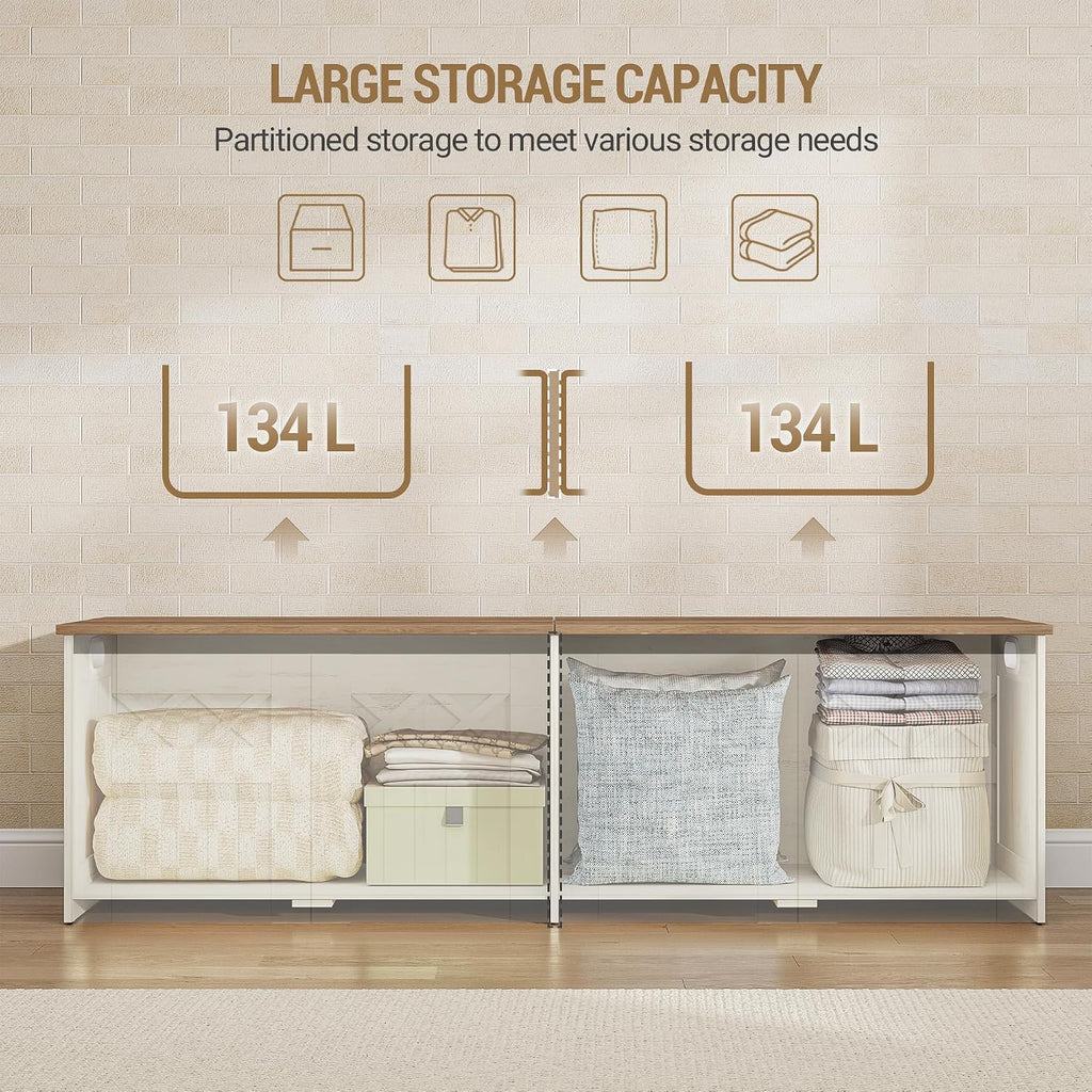 59 Inch Retro White Wooden Storage Bench Chest