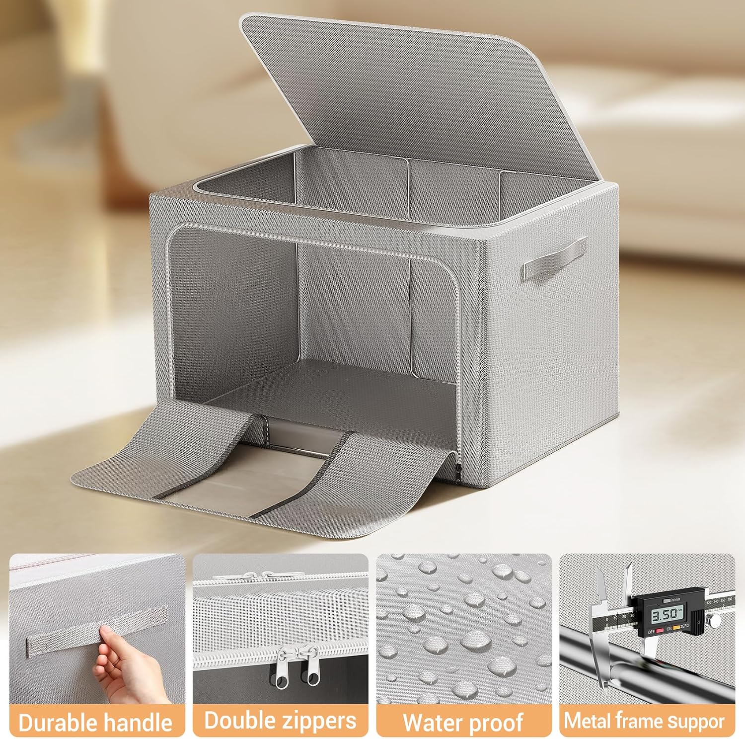 3 Pack Metal Frame Clothes Storage Bins